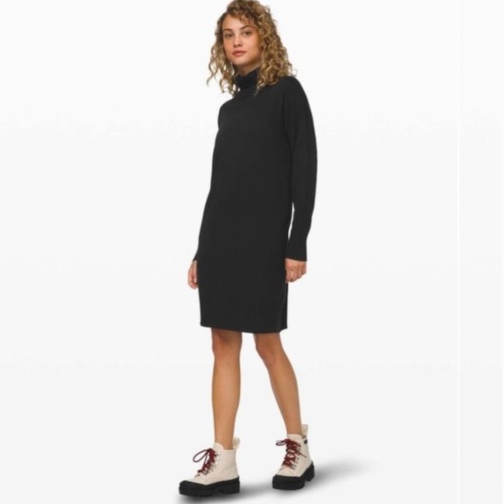 NEW Lululemon Softer Still Knit Sweater Dress Black Cashmere Blend XL Pocket - Picture 13 of 15